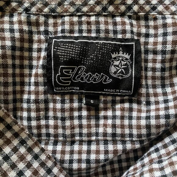 ELIXIR SMALL BROWN/BLACK/WHITE LONG SLEEVE BUTTON DOWN COLLARED 2 POCKET SHIRT - Picture 7 of 7